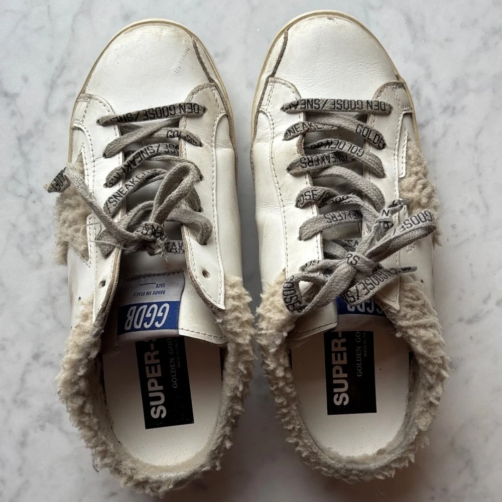 Golden Goose Sabot Off-White Cream Shearling-Trim Low-Top Sneakers 36 - Picture 6 of 9